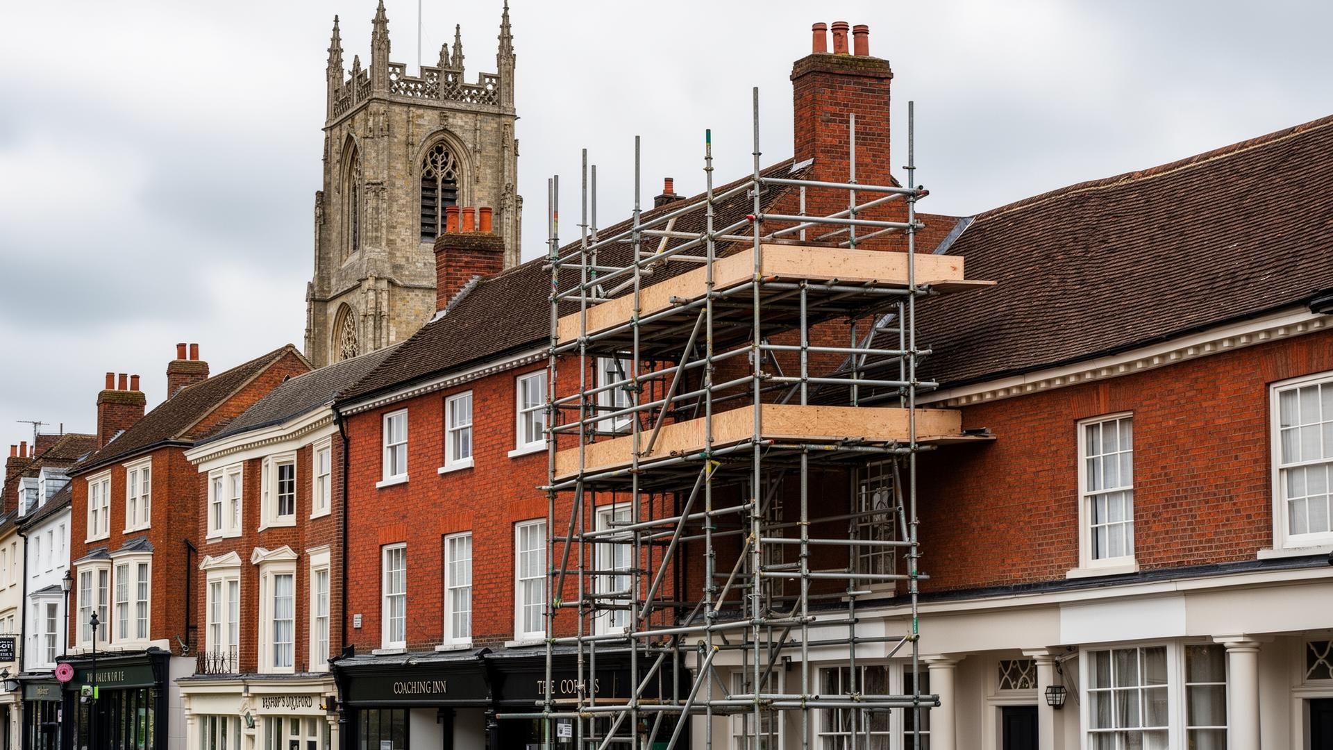Scaffolding work in Bishop's Stortford, Hertfordshire