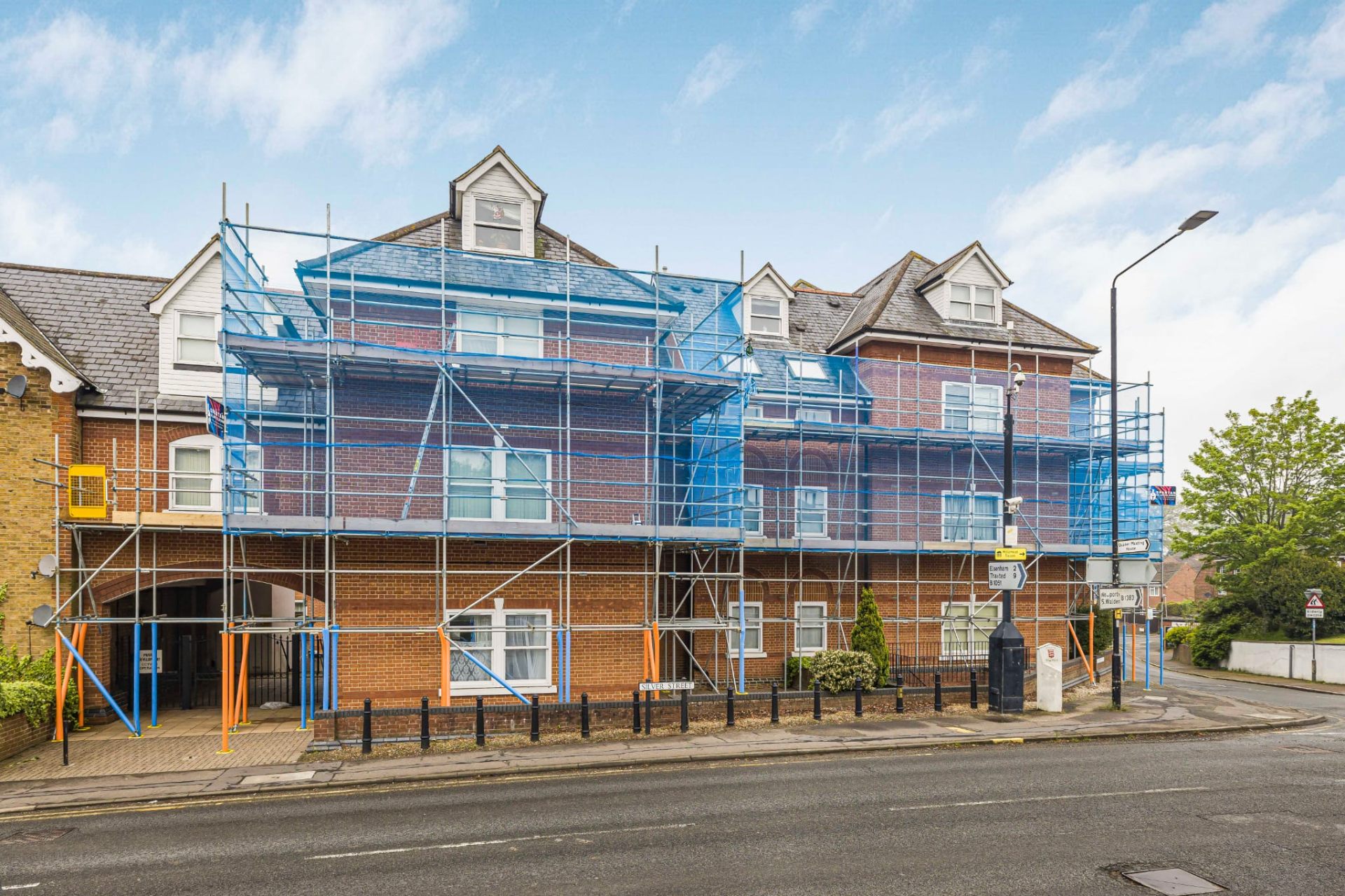 Scaffold on a brick apartment building