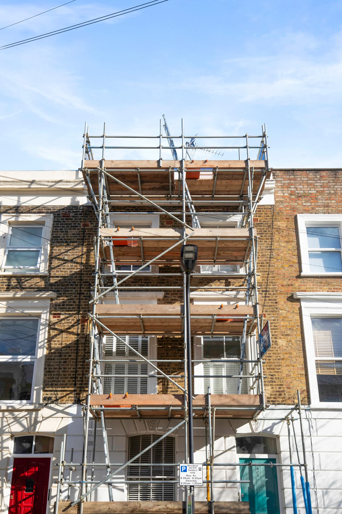 Scaffolding on a three-storey residential building