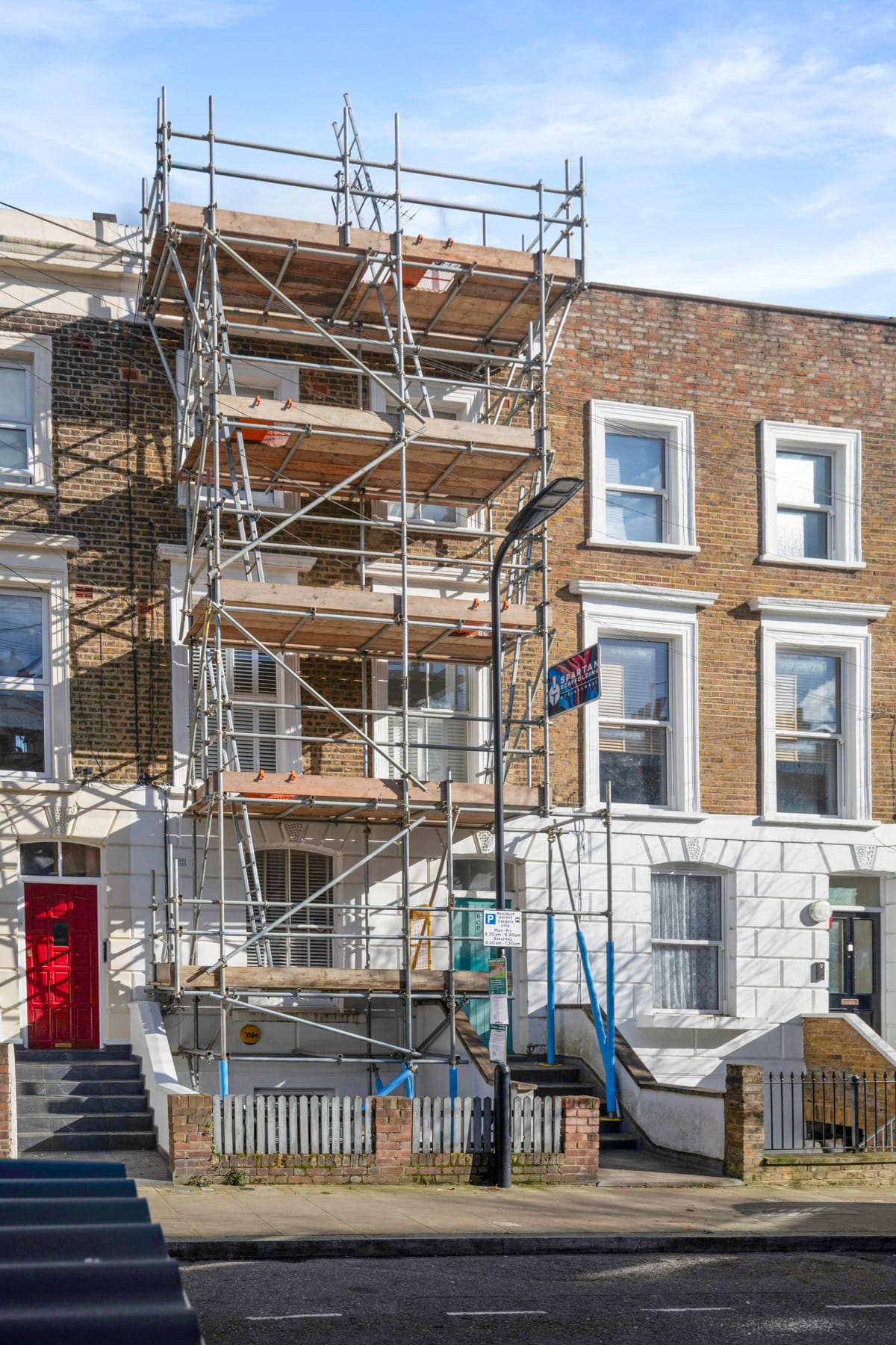 Scaffold lift on a three-storey terraced house in Suffolk