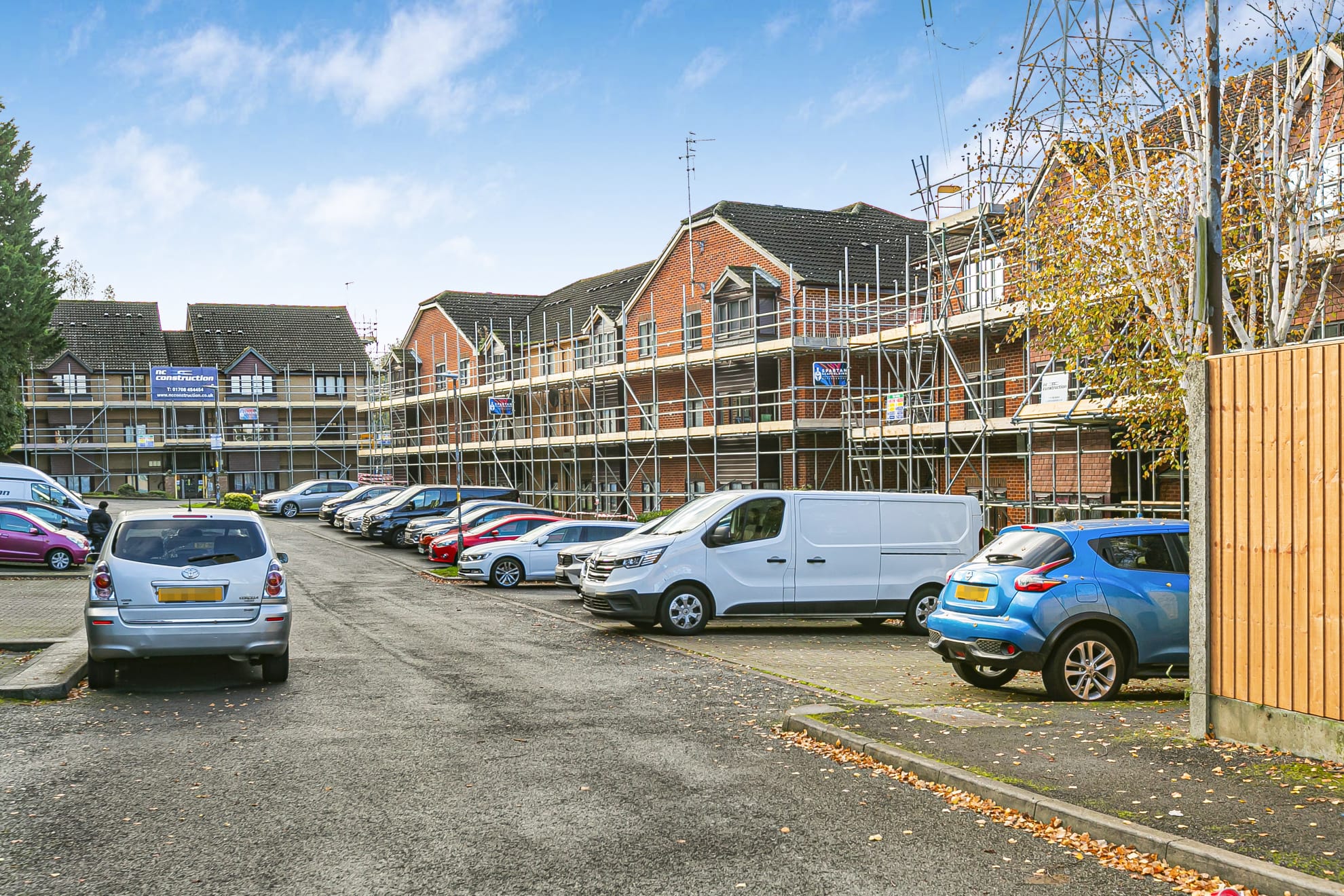 Scaffolding on a three-storey apartment frontage